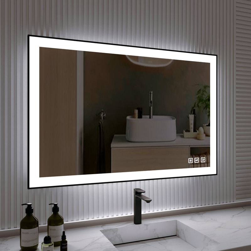 Miroir de salle de bain multifonctionnel éclairé, H 48 po x l 32 po