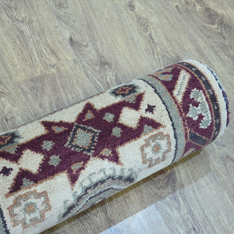 Tapis d'intérieur oriental noué à la main, en soie et laine crème bordeaux, fait à la main