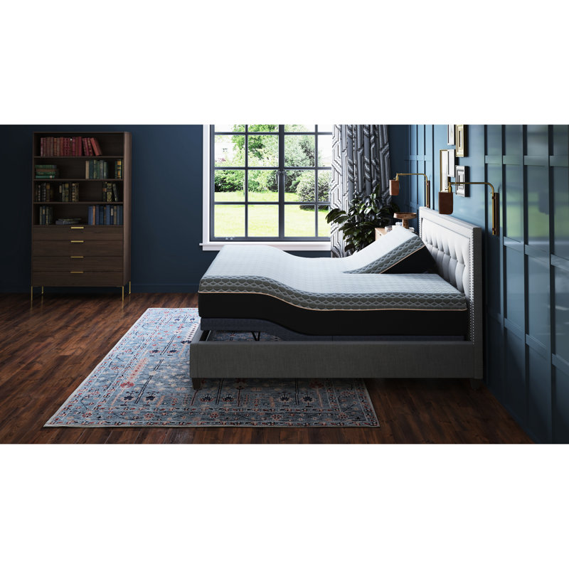 Adjustable Bed Base For Queen Bt3000 - Head And Foot Adjustable, Wireless Remote Control, 2 Programmable Positions, Ports, , 3 Preset Intense Massage, Led Lighting, Battery Box, 31 Legs Blue + Grey