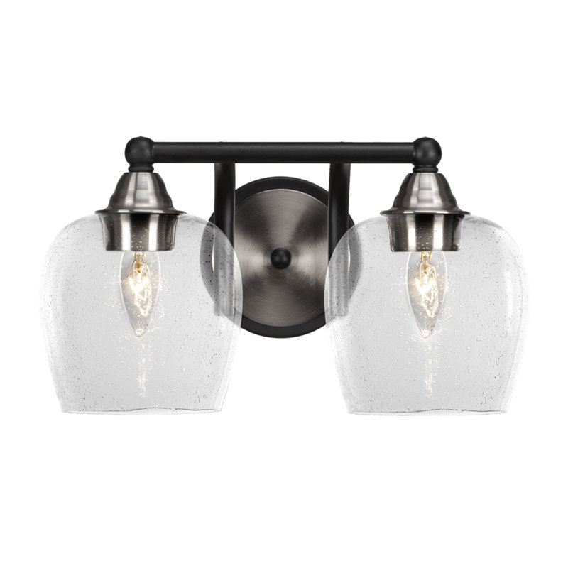 Michell 2-Light Bath Bar, Clear Bubble, Matte Black/Brushed Nickel