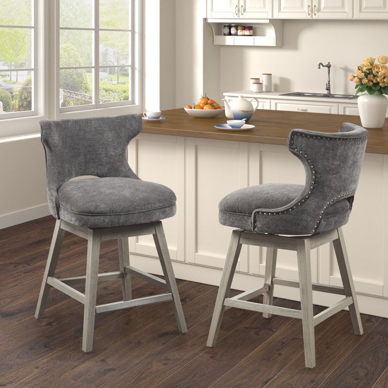 Emmett Garnell 360-degree swivel counter stool with nailheads, Charcoal