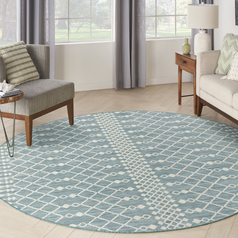Robbs Rectangle Indoor/Outdoor Area Rug, Aqua/Blue, Round 8'