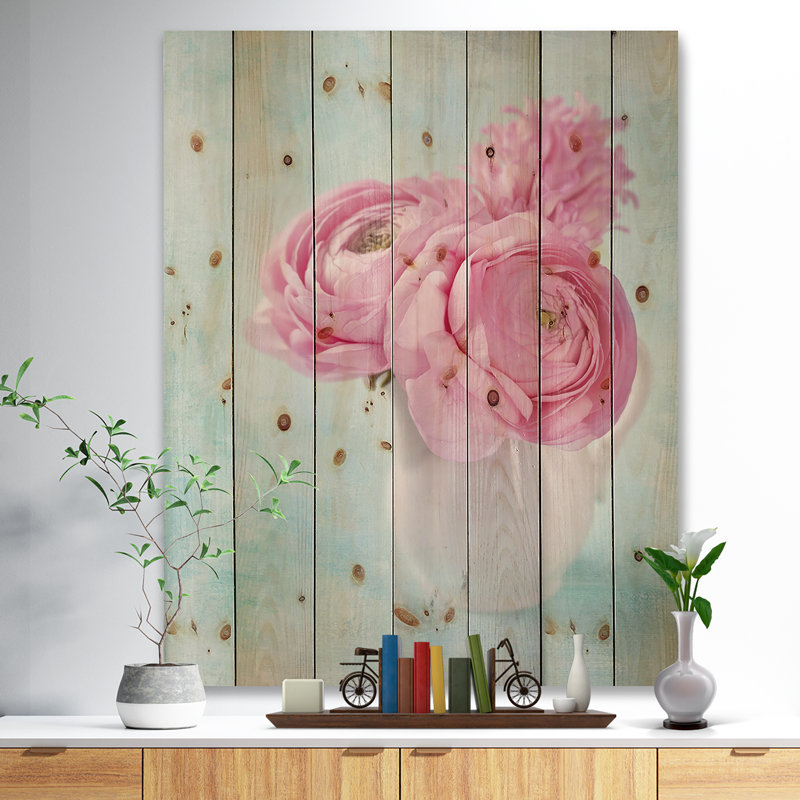 «Pink Ranunculus Flowers in Vase», reproduction d'art sur toile tendue, H 40 po x l 30 po x P 1 po, Bois de pin