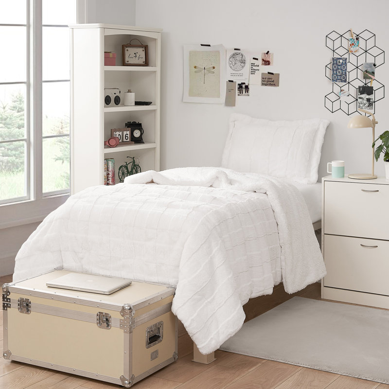 Ensemble d'édredon en fausse fourrure Coma Inducteur, Blanc pur, Simple TG + 1 taie décorative standard