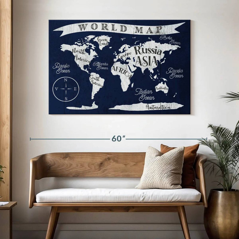Carte du monde marine Aliaz, H 32 po x l 48 po