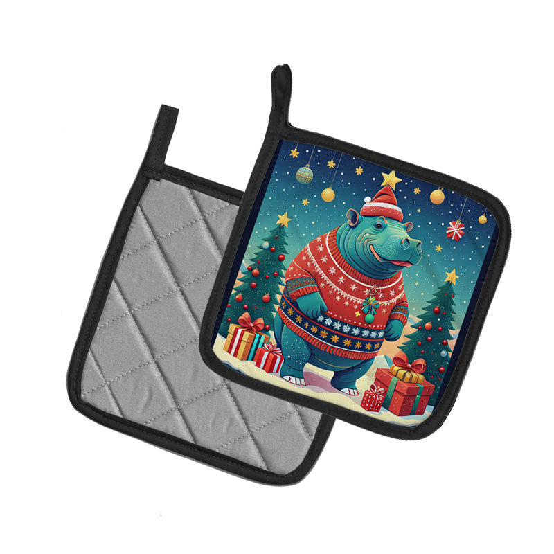 Paire de porte-casseroles Hippopotamus Christmas