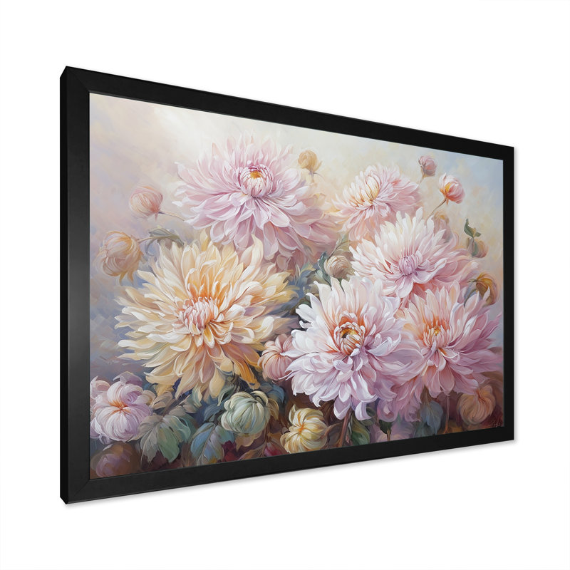 Reproduction d'art sur toile rose et mauve, Cadre simple noir, H 16 po x l 32 po x P 1 po