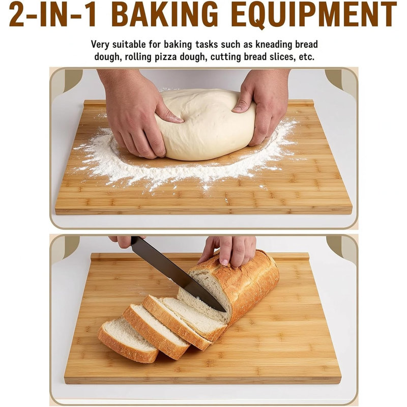 Reversible Pastry Board with Lip for Rolling Dough Bamboo Cutting Board Kneading Board