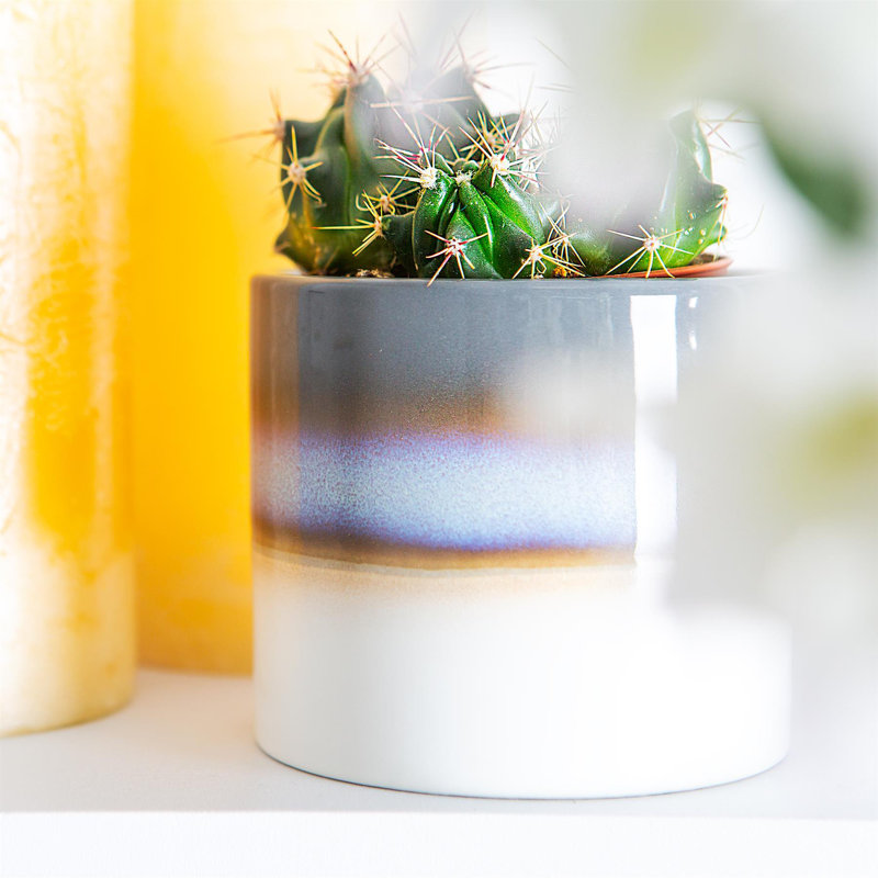 Nicola Spring - Reactive Glaze Plant Pot, 9cm H x 10.5cm W x 10.5cm D, Grey