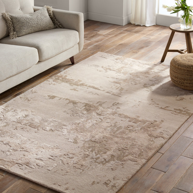 Tapis rectangulaire en viscose / laine touffeté à la main à motif abstrait gris clair / taupe, Rectangle 9 pi x 12 pi