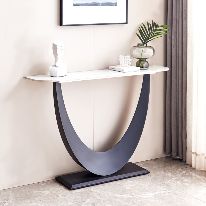 Console moderne avec son design unique, table d'entrée, table Hoyer avec patins réglables, Noir, noir, noir, noir