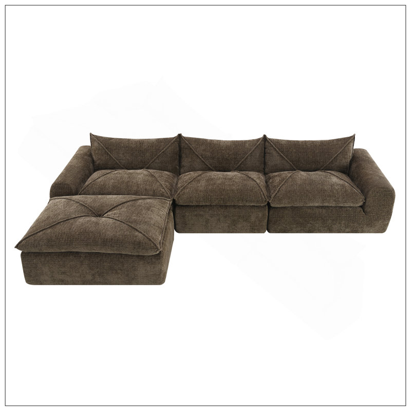 Canapé de 116 po entièrement compressé avec mousse haute densité, aucun assemblage requis, conception sans pieds sans cadre, dossier et coussin de siège intégrés, combinaison libre, chenille de particules