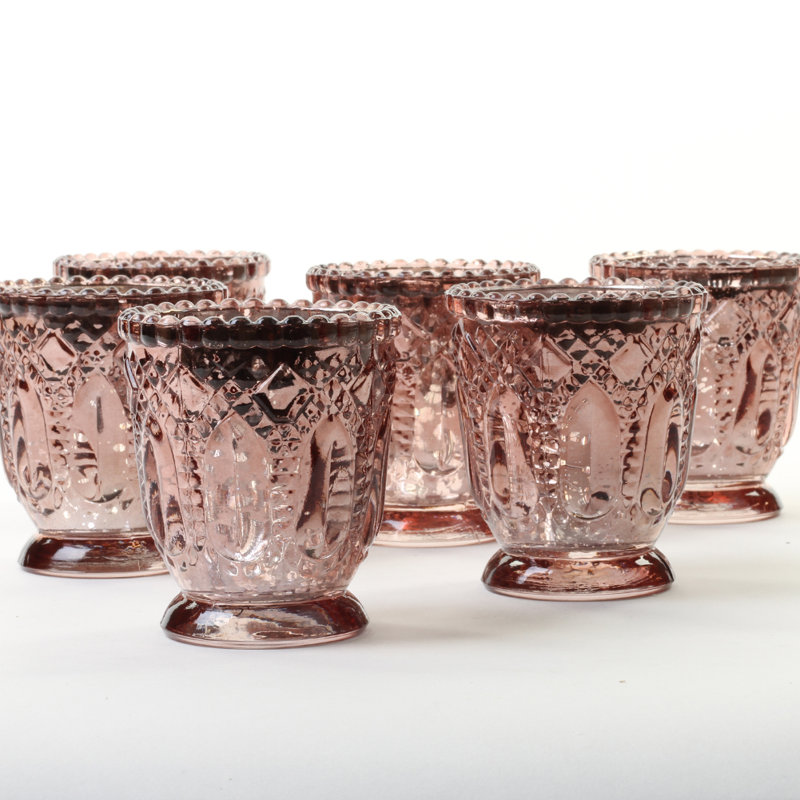 3'' H Glass Tabletop Votive Holder, Antique Rose Gold