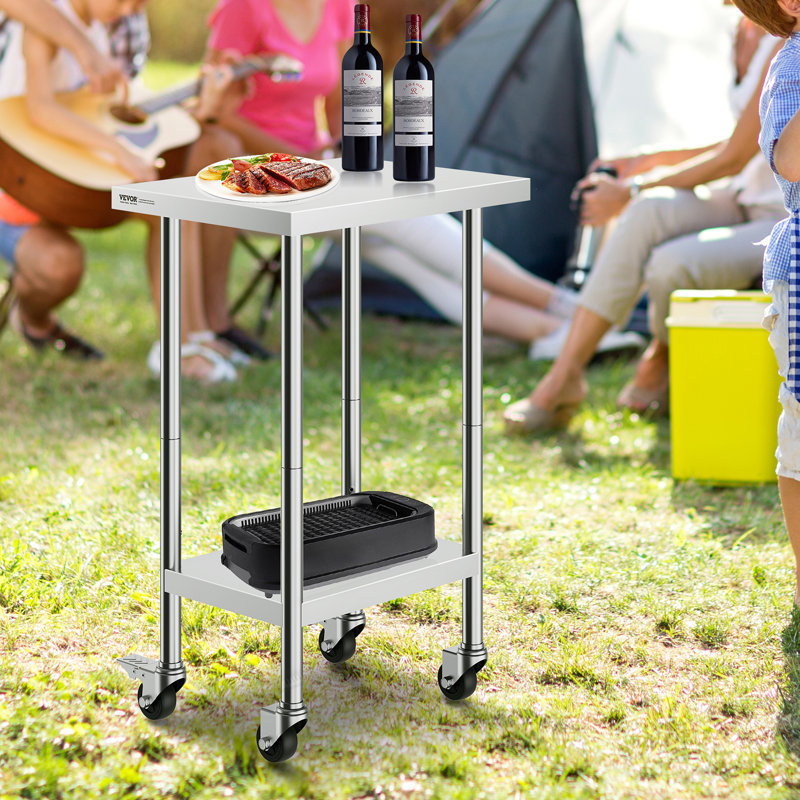 Silver Stainless Steel Adjustable Height Kitchen Cart