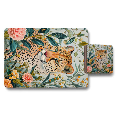 Limited Edition Leopard Designer Placemat And Coaster Set With Wood Backing And High End Print