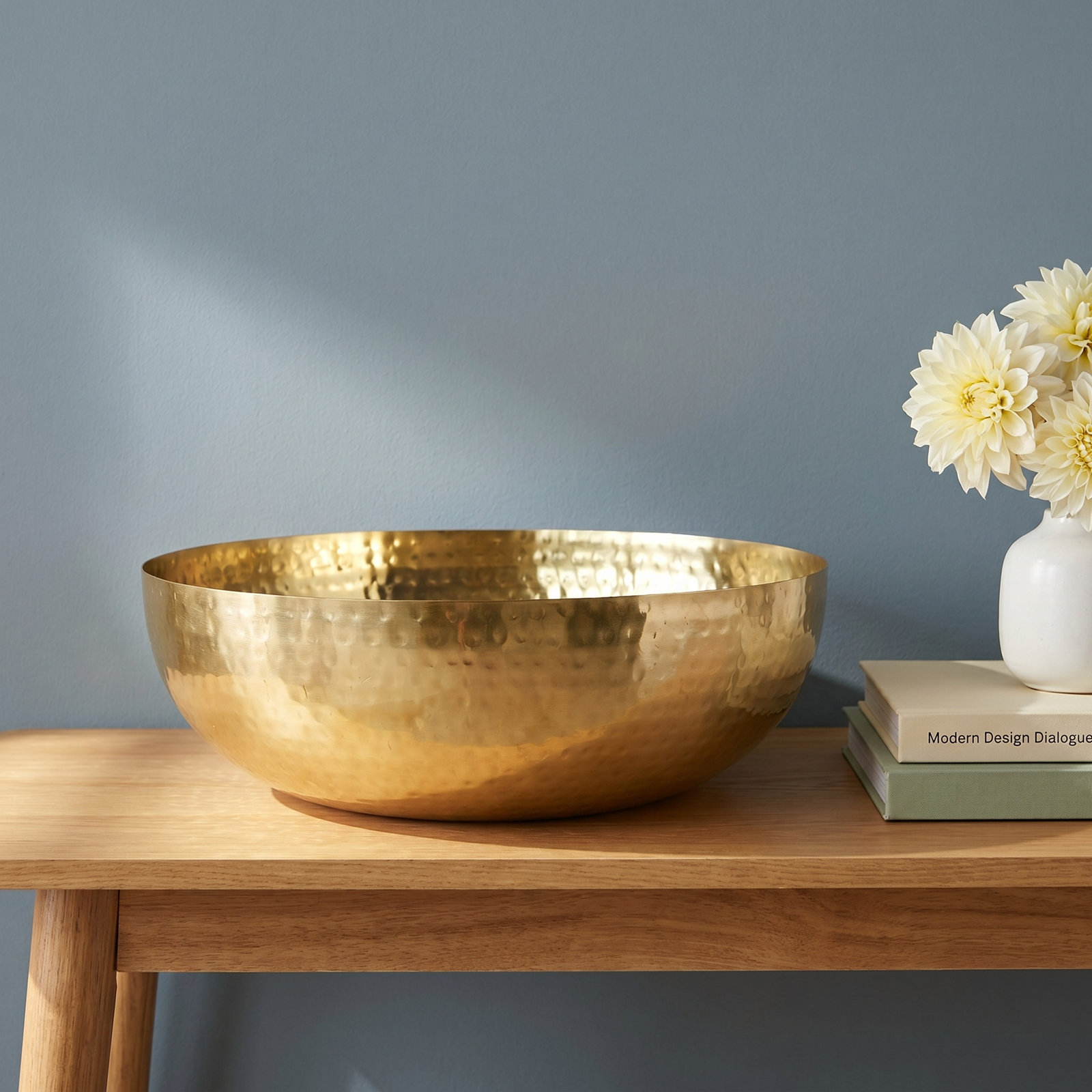 Rosy 14" W Handmade Hammered Iron Decorative Bowl, Gold