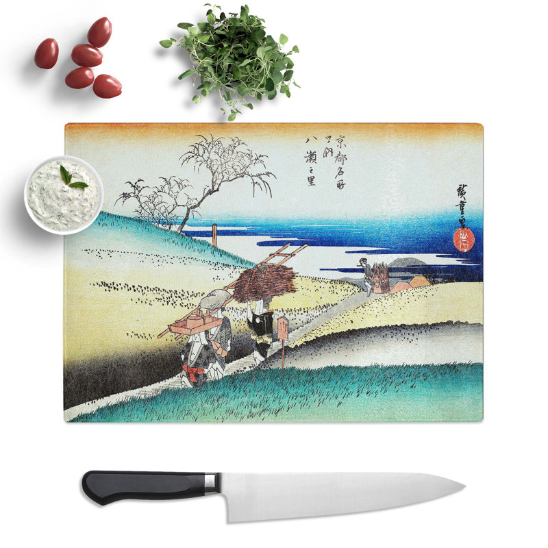 Tempered Glass Village of Yase by Utagawa Hiroshige Chopping Board, 28.5 cm x 20 cm