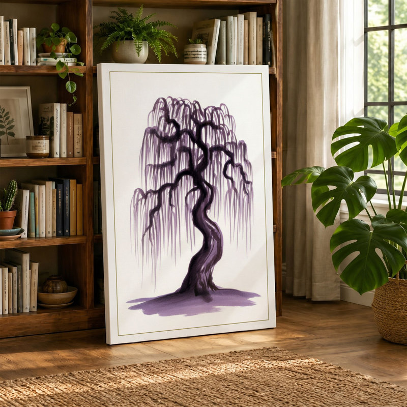 Weeping Willow Japandi - Wrapped Canvas, 36x24 - 91.4 x 61.0 cm, Cream Border