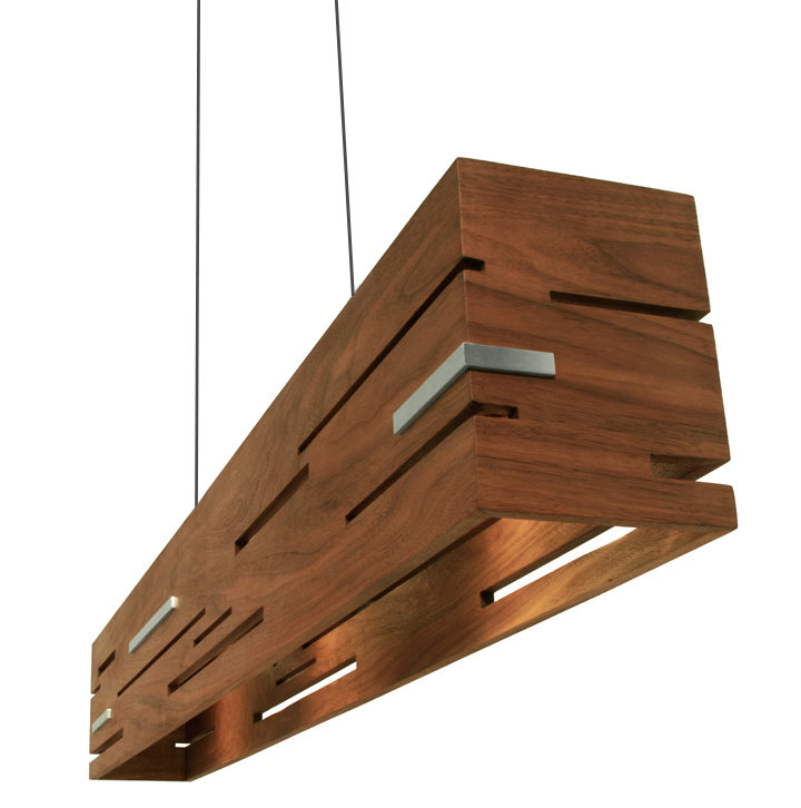 Aeris Linear LED Pendant - 2700K, Brushed Aluminum, Walnut, 7.5" H x 54" W x 5" D