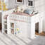 Lit mezzanine double avec armoire de rangement et tableau noir, blanc-129993499