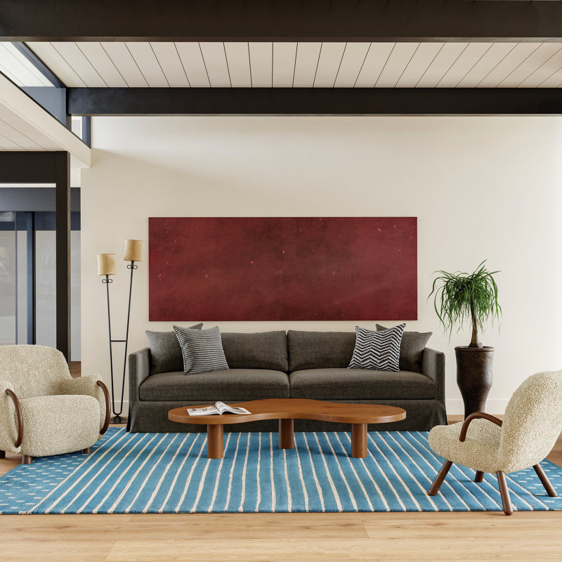 Clarita Striped Wool Baby Blue Area Rug, Rectangle 3' x 5'