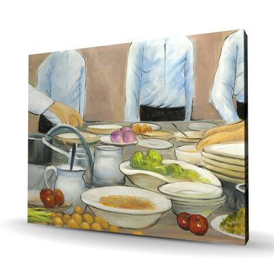 Cuisiniers cuisiniers au travail - Toile grise pour décoration intérieure