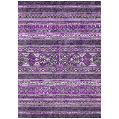 5' X 8' Purple Eggplant And Gray Southwestern Washable Indoor Outdoor Area Rug