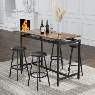 Bar Table Set 47.5"L x 24.0"W x 36.0"H MDF 5-Piece Brown Space-Saving