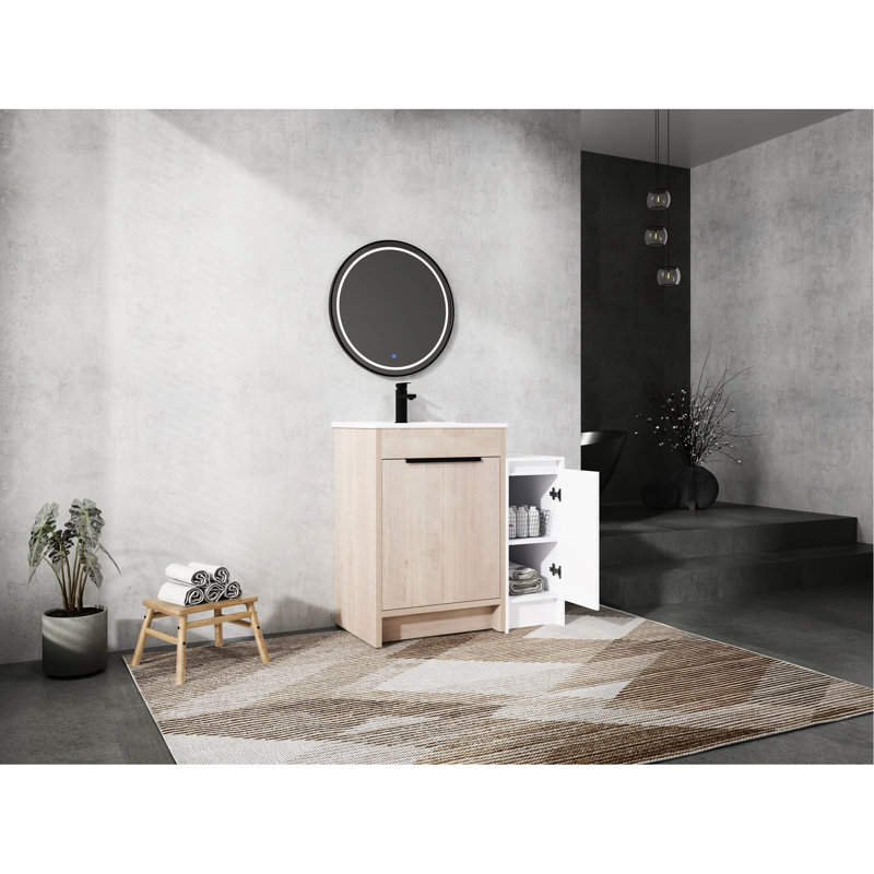 Meuble-lavabo autoportant avec lavabo et rangement en céramique, 36 po, charnière de porte à fermeture en douceur