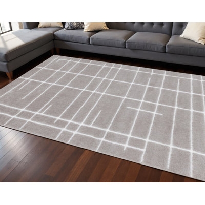 Tapis rayé gris et blanc 8 pi x 11 pi