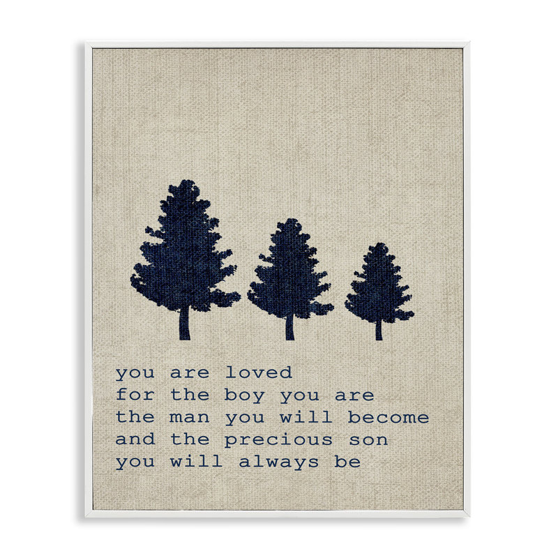 «You Are Loved Son Trees», art textuel, H 20 po x l 16 po, Giclée encadrée blanc bord de mer