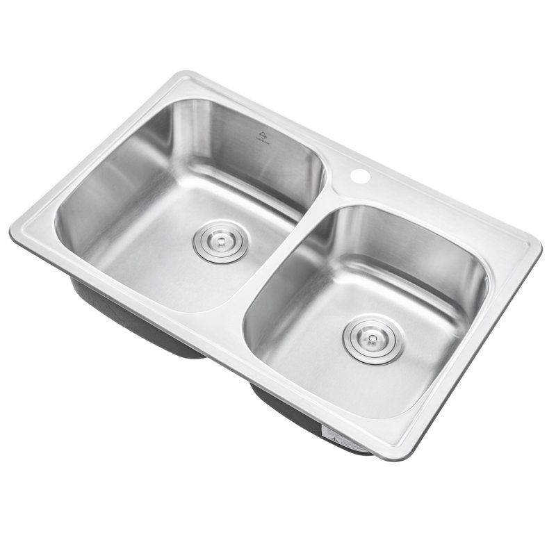 33.125'' L Double Bowl Stainless Steel Kitchen Sink, 1 Hole