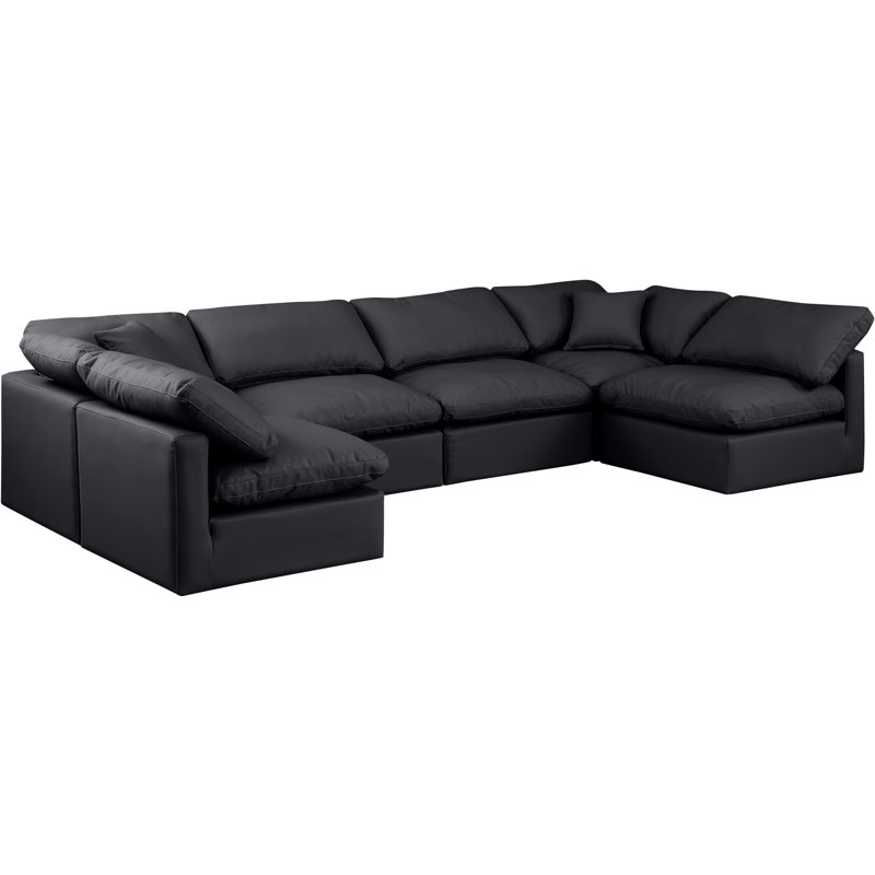 Canapé modulaire en similicuir 6 pièces Itala, Cuir végétalien noir
