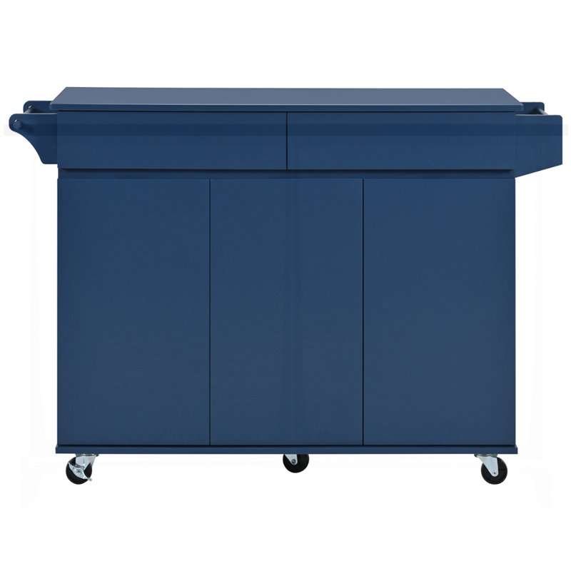 53.2'' Kitchen Island with Drop Leaf, Navy Blue