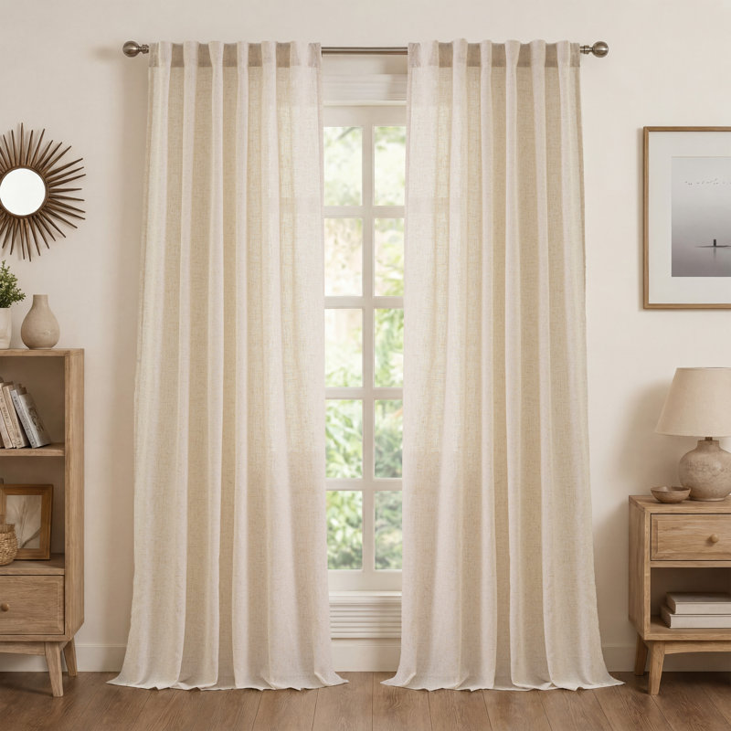 Rideau en lin Aarush, Beige, 52" W x 108" L