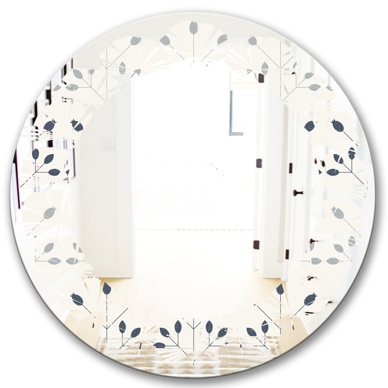 Modern Farmhouse Wall Mirror, 23.6" x 23.6" , Leaves Floral Botanical I 