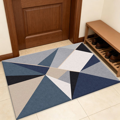 Tapis géométriques triangulaires bleu marine pour le salon, doux et confortable, convient à toutes les saisons, facile à entretenir, tapis de sol intérieur lavable à la machine, sous la table de ferme convenant à la chambre à coucher, à la salle à manger, au bureau, au balcon, au patio de décoration intérieure
