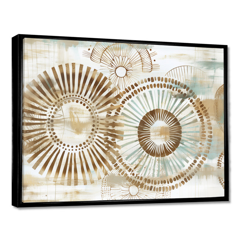 Beige bohémien bohémien mandala spirale I - décoration murale mosaïque boho, H 12 po x l 20 po, Cadre flottant noir