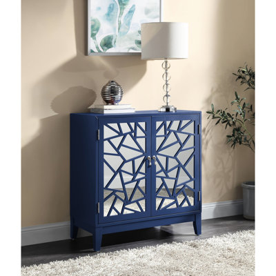 Console bleue avec détails décoratifs - rangement à 2 portes, bois composite, épaisseur du plateau de table de 18 mm, élément de fixation magnétique rectangulaire
