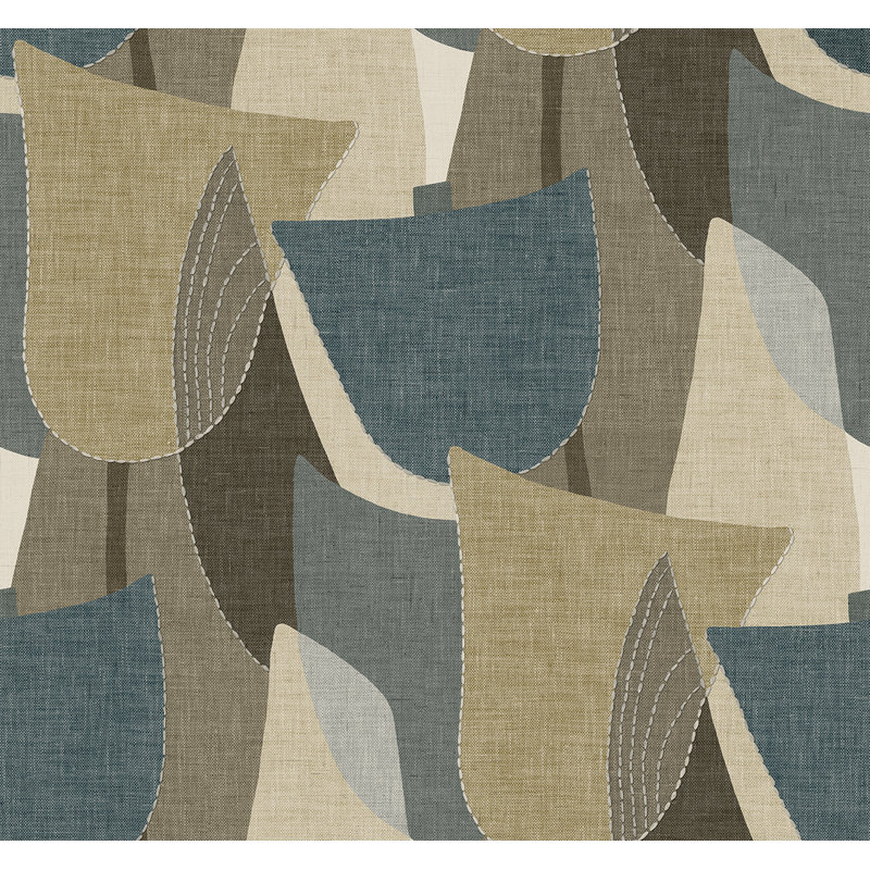  Designs Greige Mosley Tulips Embossed Vinyl Unpasted Wallpaper, Brun; bleu