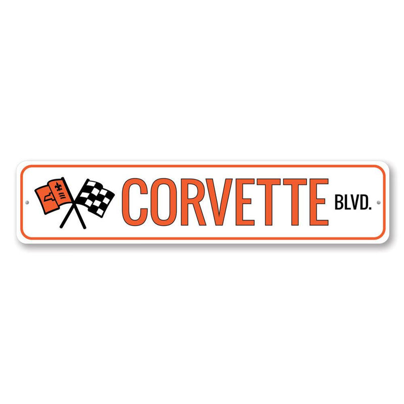 Plaque en aluminium Corvette Street, H 4 po x l 18 po x P 0,04 po