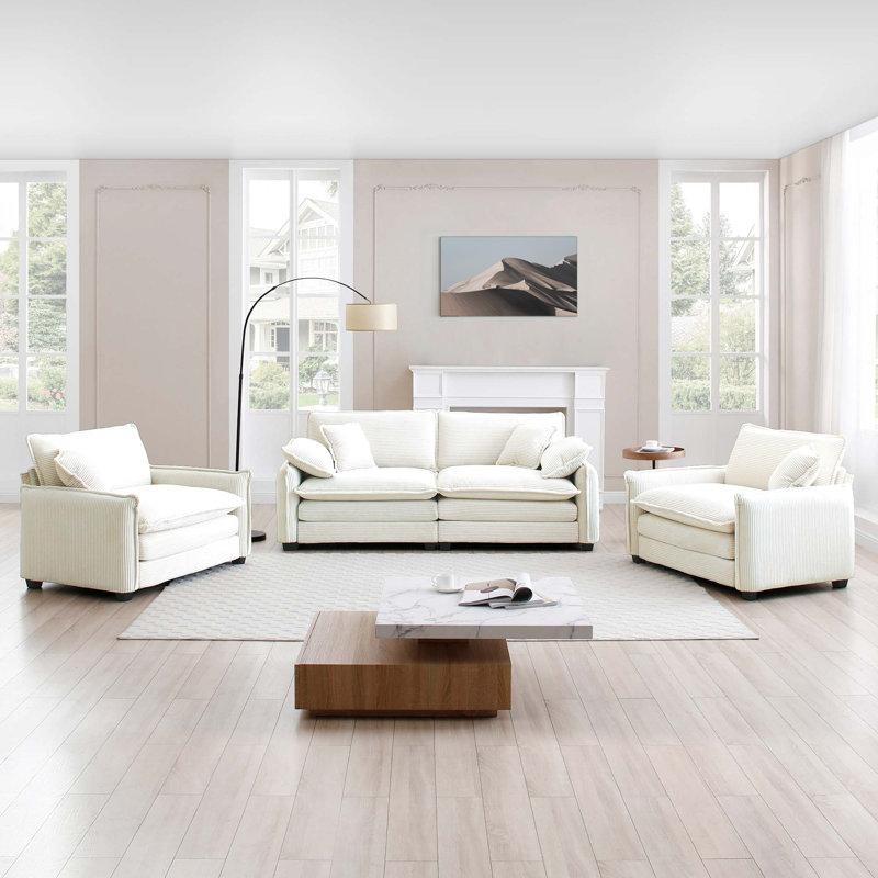 Living Room Set, Corduroy Sofa, For Living Room, White