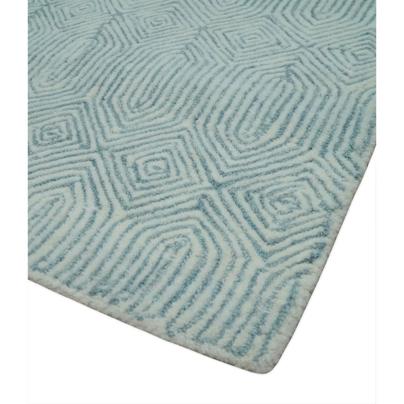 TAPIS DE ZONE MODERNE À LA MAIN EN LAINE ET BLEU MODERNE, Rectangle 5 pi x 8 pi