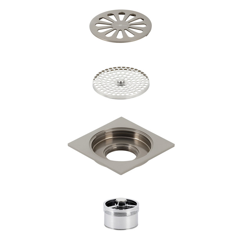 Kingston Brass Watercourse 4-Inch Square Grid Shower Drain with Hair Catcher, Brushed Nickel