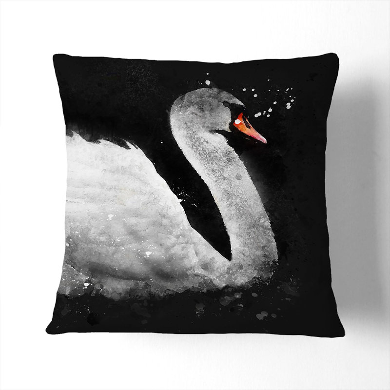 Swan Swimming Paint Splash Cushion with Filling, Stone, 40cm H x 40cm W x 15cm D