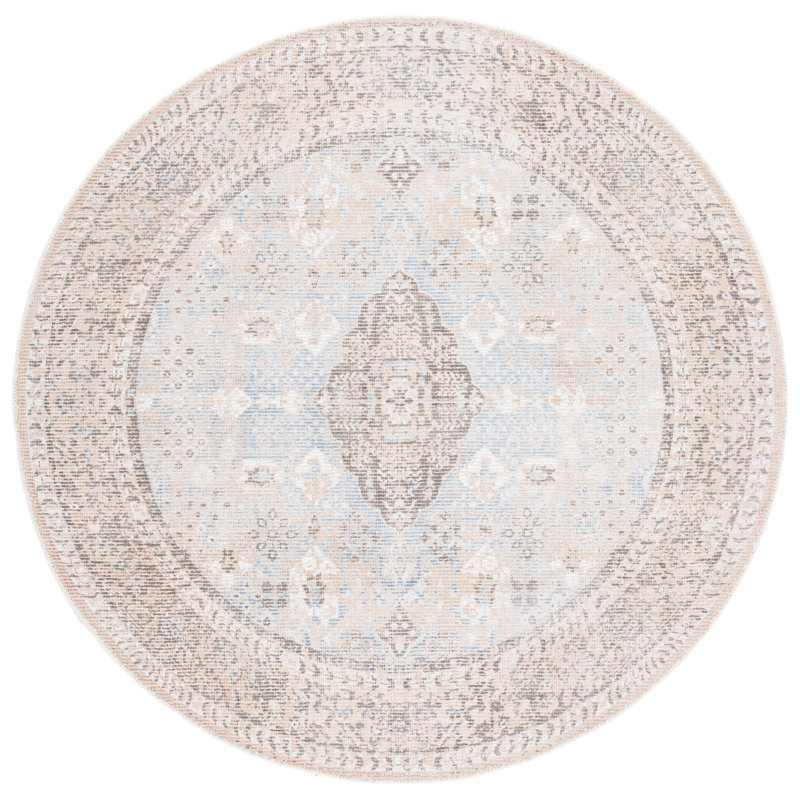 Oakland Hand Loomed Wool/Viscose Oriental Rug in Sand/Beige, Round 6'
