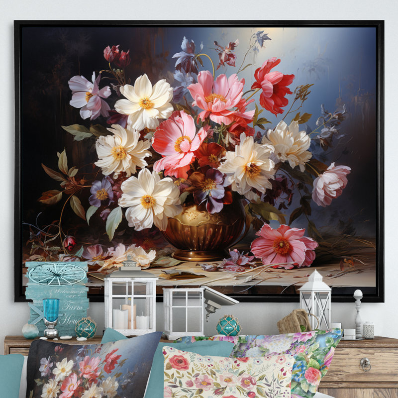 «Wildflowers Eernal Blossoms Bouquet», reproduction d'art sur toile, H 24 po x l 32 po x P 1 po, Cadre flottant noir