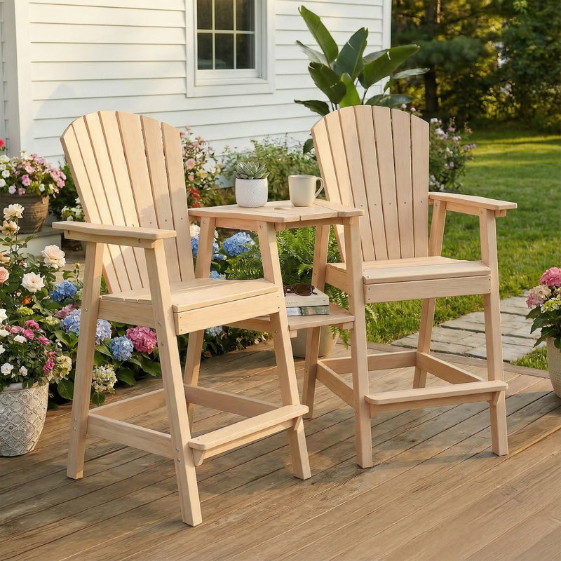 Ensemble de chaises hautes en PEHD Adirondack avec plateaux doubles amovibles (ensemble de 2), Naturel
