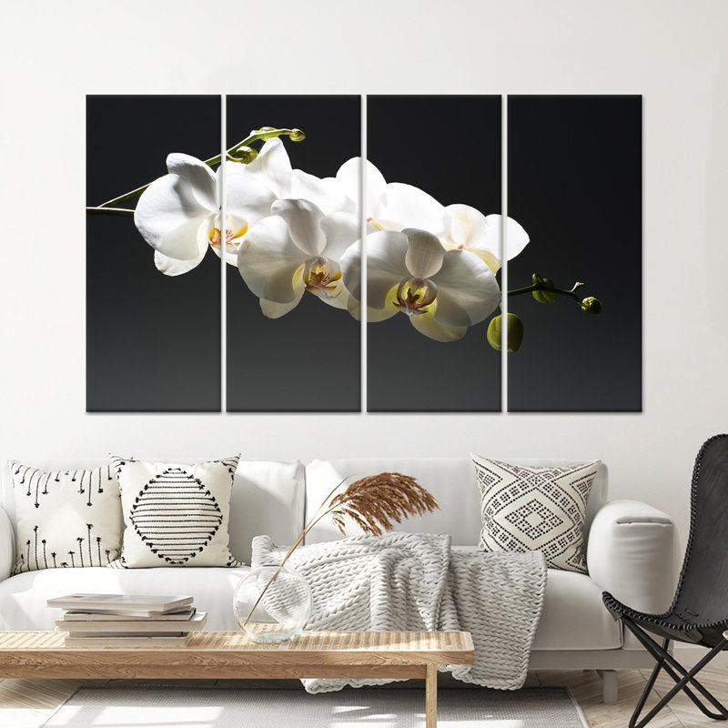 Toile fleur d'orchidée: art mural moderne imprimé floral, toile tendue 4P, H: 55,1 po x l: 78,7 po