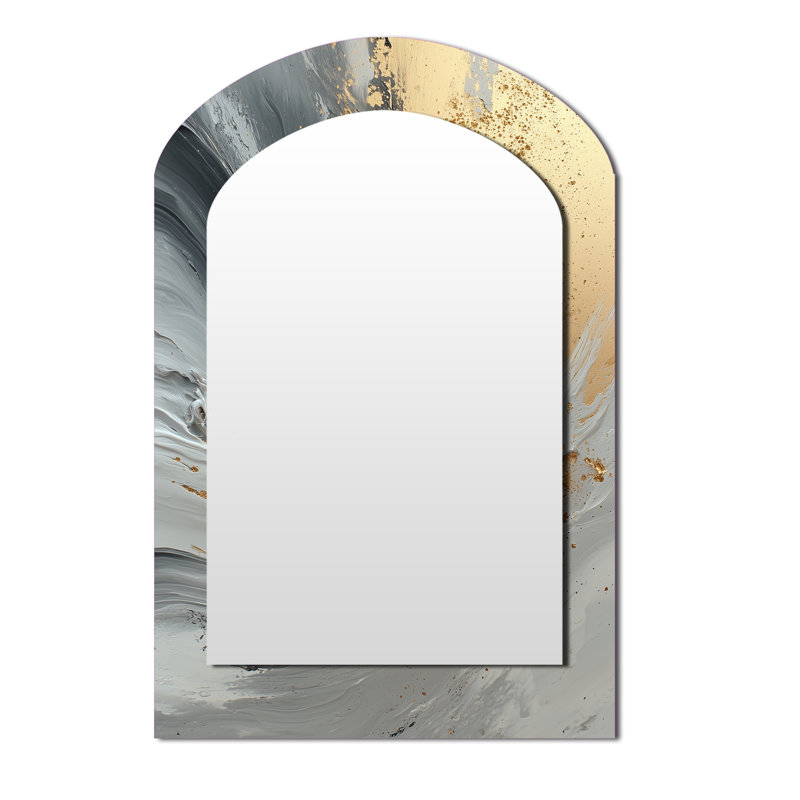 Abstract Marble In Grey And Gold Tones VI - Marble Irregular Shape Large Wall Mirror, Modern Asymmetrical Unique Mirror, Printed Metal Art